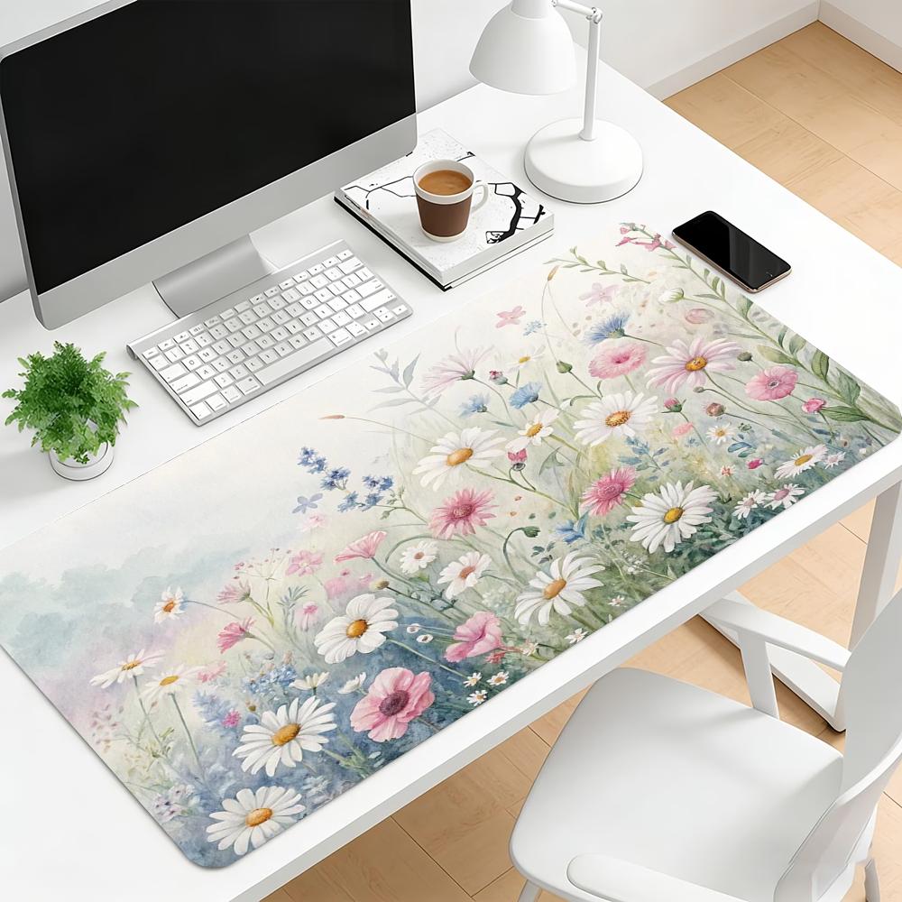 Pastel Wildflower Large Extended Gaming Mouse Pad Non Slip Desk Mat Floral Art Keyboard Mousepad For Laptop Desktop Office Setup
