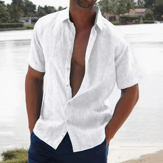 2024 Herr Europeisk & Amerikansk Mode Enfärgad Lös Långärmad Nedvikt Krage Skjorta