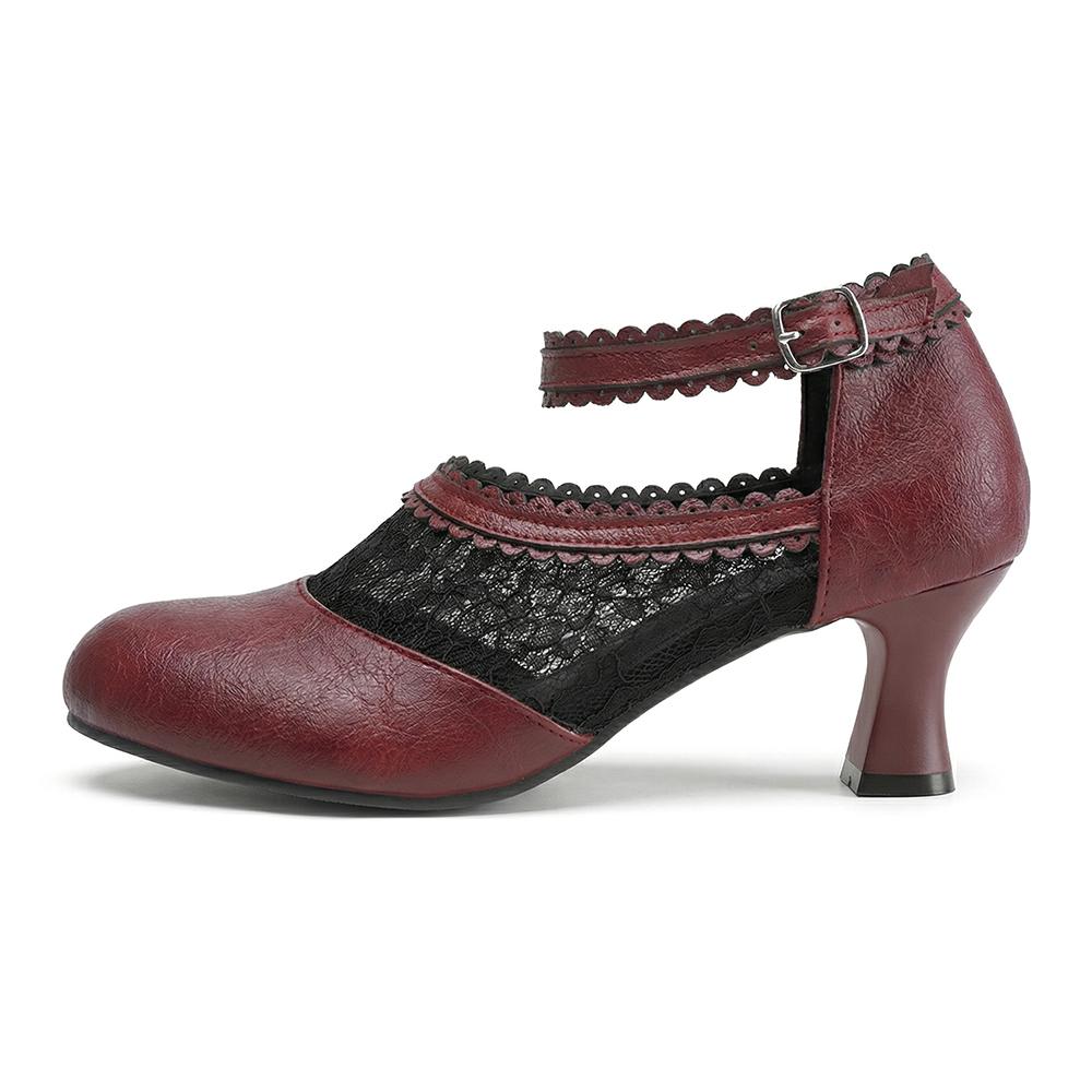 Dámské Mary Jane lodičky nadměrné velikosti, 6cm podpatek, krajkové lemování, PU boty