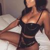 Ladies Sexy Lingerie Black Uniform   Pajamas Set 3-Piece Set