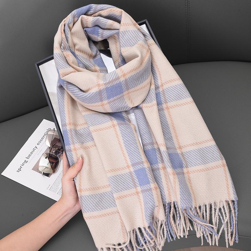 Premium new striped plaid scarf women's soft warm thickened shawl autumn and winter travel cold scarf