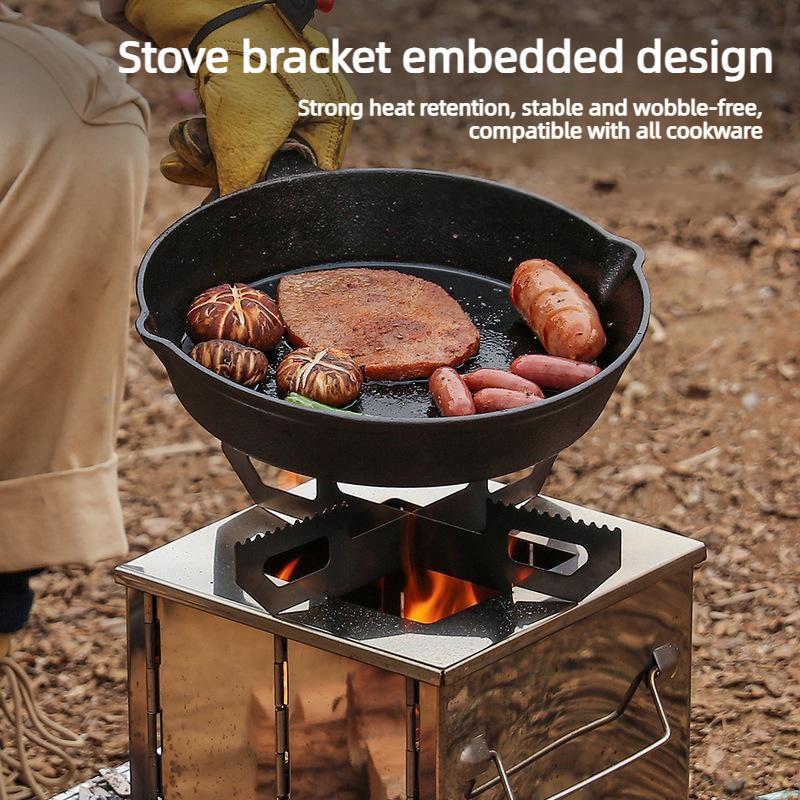 Outdoor camping heating stove,outdoor integrated folding portable storage stove,charcoal firewood stainless steel barbecue grill