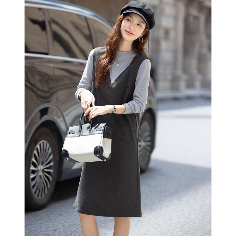 Women's Color Block Stand-up Collar Knit A-Line Dress