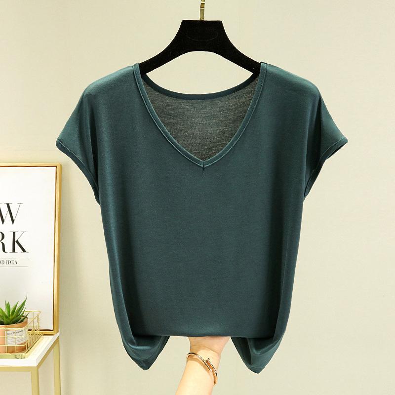 Letnia damska kamizelka bez rękawów z modalu Gładka V-neck Podstawowy T-shirt Luźny T-shirt z modalu Topy Codzienna podkoszulka