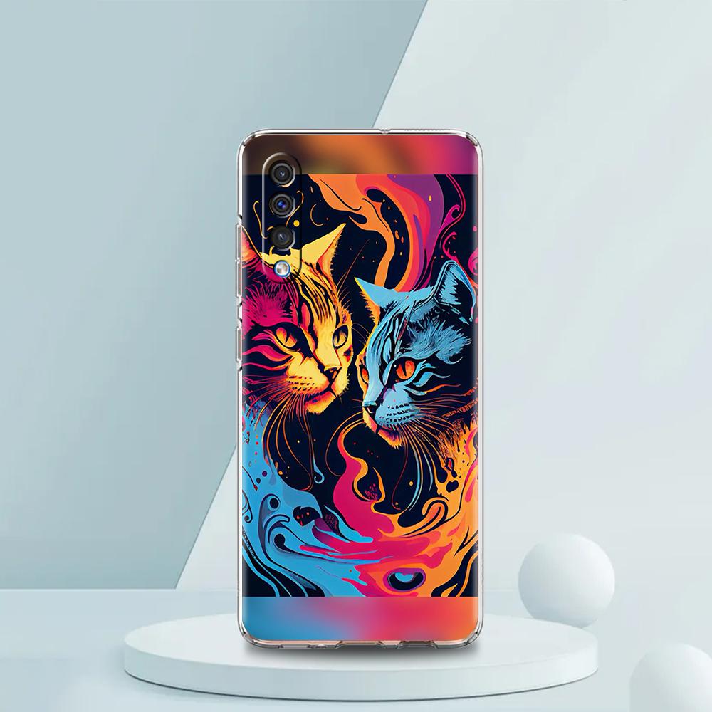 CARTOON CAT Transparent Phone Case for Samsung Galaxy A12 A50 A52 A70 A40 A10 A20 A30 A02 A03S A04 Cover Silicone Shell Capa Bag