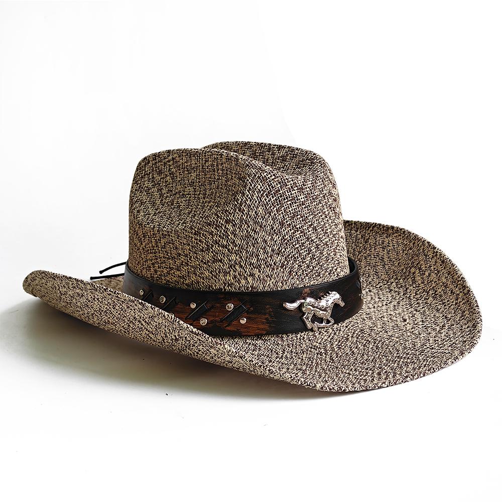 Sombrero de Vaquero Occidental de Ala Ancha Sombrero Tejido a Máquina Para Mujeres Hombres Protección Solar para Exteriores Playa Viajes Vacaciones