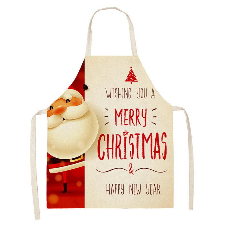 Christmas Snowflake Reindeer Gingerbread Man Print Linen Apron Sleeveless Dirty Resistant Cooking Bib 47x38cm 68x55cm