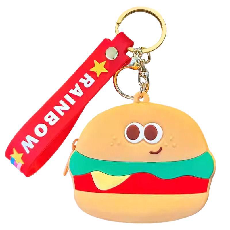 Creative Burger Fries Coin Purse Keychain - Cute Cartoon Earphone Bag for Students