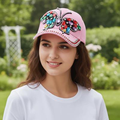 Butterfly Diamond Denim Cap Adjustable Sun Protection Cap Versatile Baseball Cap Unisex