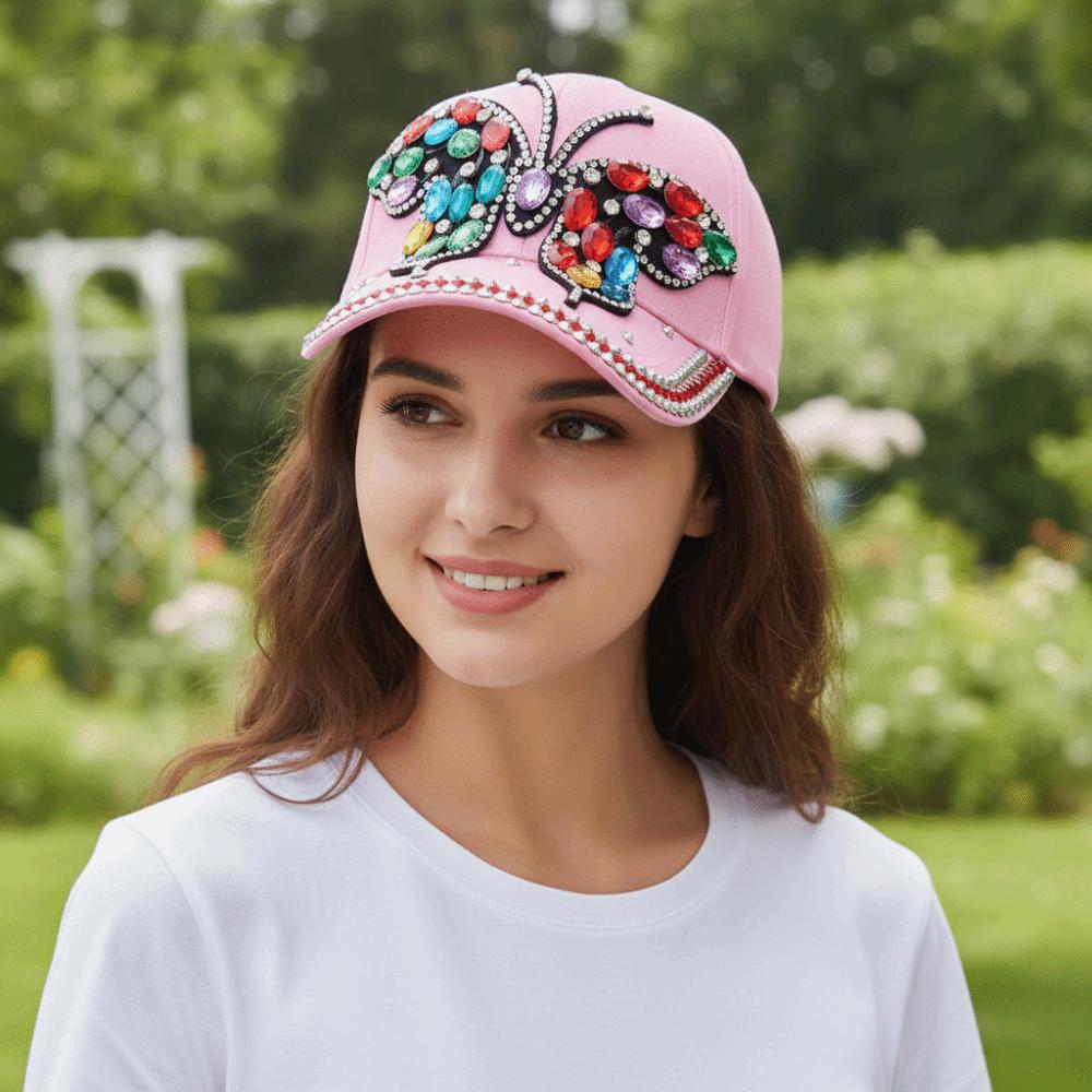Adjustable Baseball Cap Butterfly Diamond Sun Protection Cap Trendy Denim Cap  Unisex