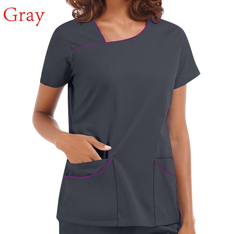 Kadın Yaz Üstleri Kısa Kollu Tişört V Yaka Cep Üniforma Baskılı Seksi Hemşire Bakım İşçileri Kliniği