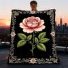 1pc Rose , Floral Outdoor Flannel Blanket Soft All Season Polyester Throw , Perfect for Picnics & Travel , Picnic Accessory
