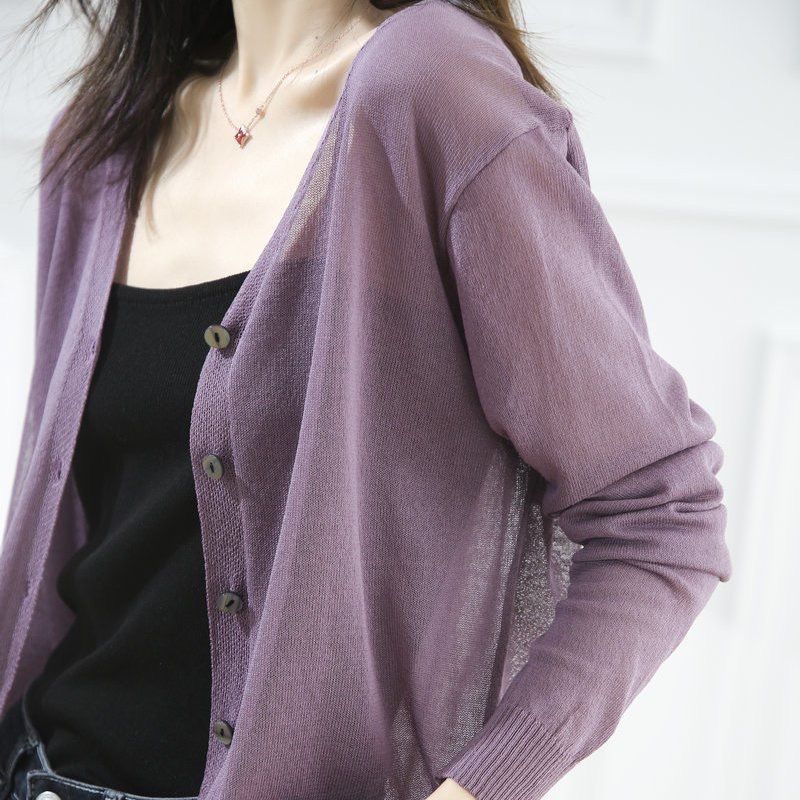 Spring and Summer New Style V-neck Thin Sweater for Women Summer Sun Protection Clothing for Women Cardigan Jacket
