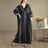 Neu im Frühling Herbst Große Größen Vintage Streifen Langarm Maxikleid Damen Baumwolle Locker Lässig Kleid