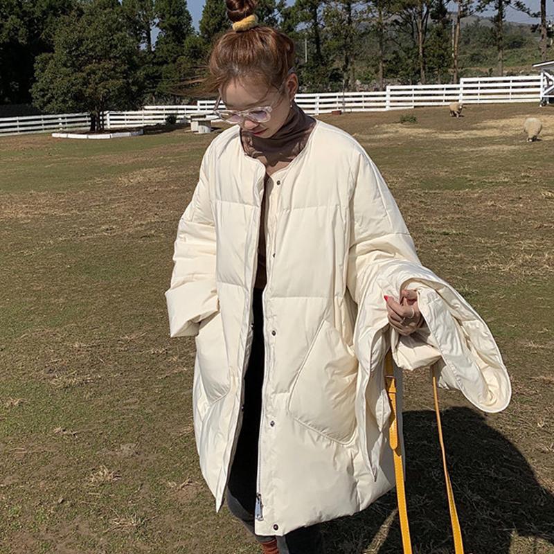 Manteau en duvet de canard blanc pour femme, mode d'hiver, écharpe féminine, vestes surdimensionnées, col rond, ample, épais, parkas, vêtements d'extérieur chauds