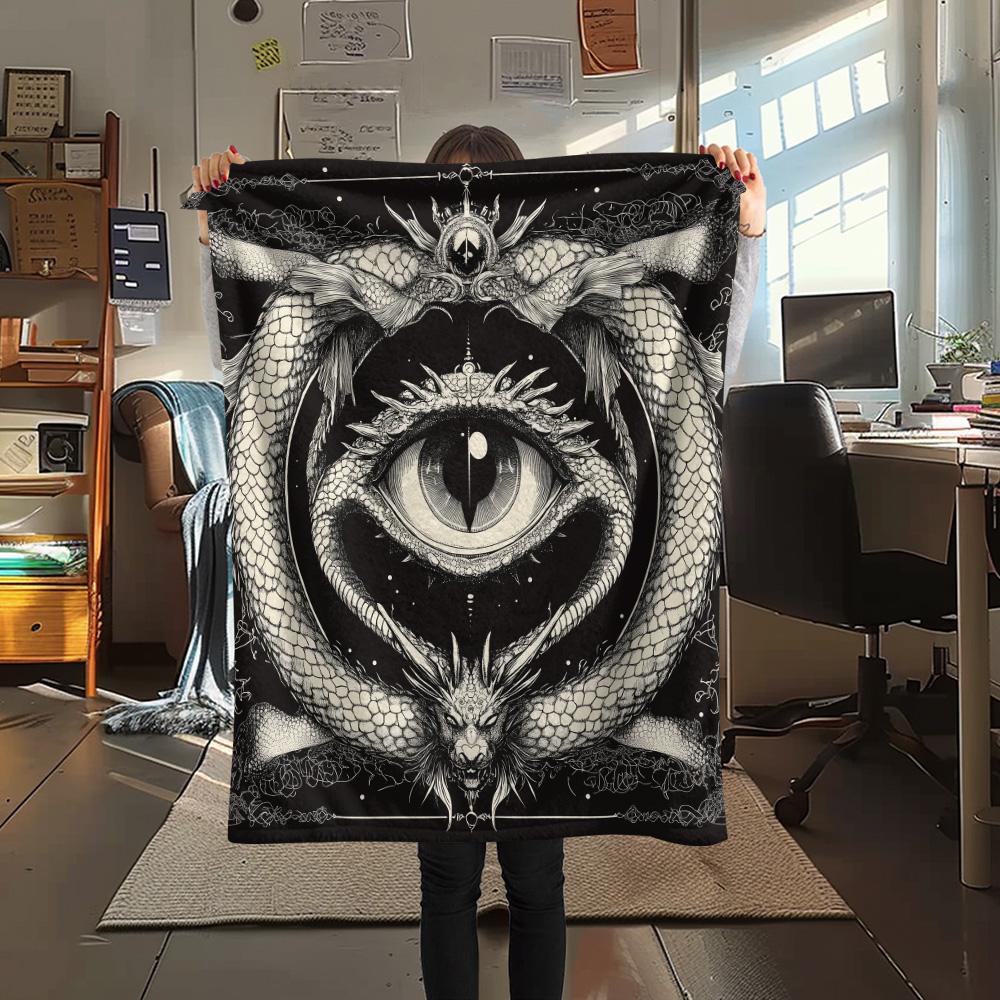 Dragon Symbols  Print Flannel Blanket, High quality Comfortable for All Seasons, Home Decor, Warmth and Comfort