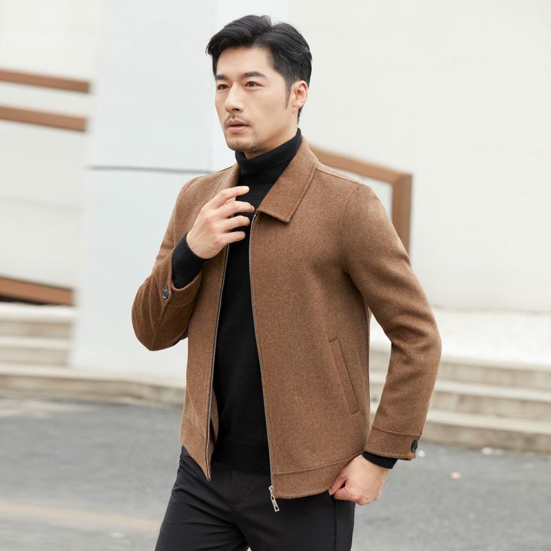 Men's Double-Sided Cashmere Tweed Coat: 100% Wool, Short Lapel, Autumn/Winter Business Jacket
