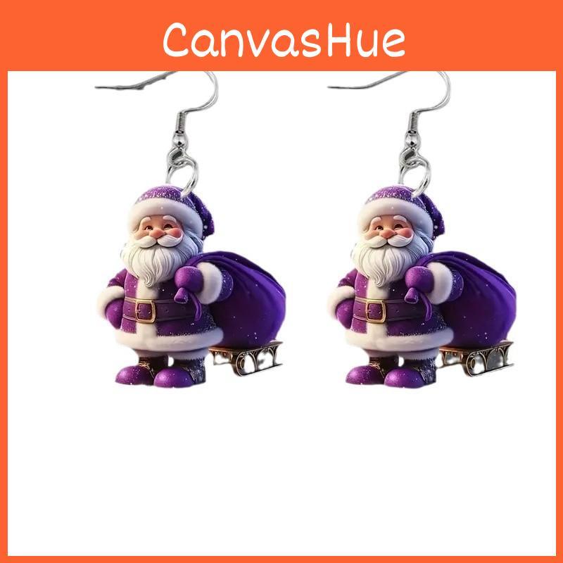 Festive Santa Acrylic Dangle Earrings With Print Technique For Christmas Parties