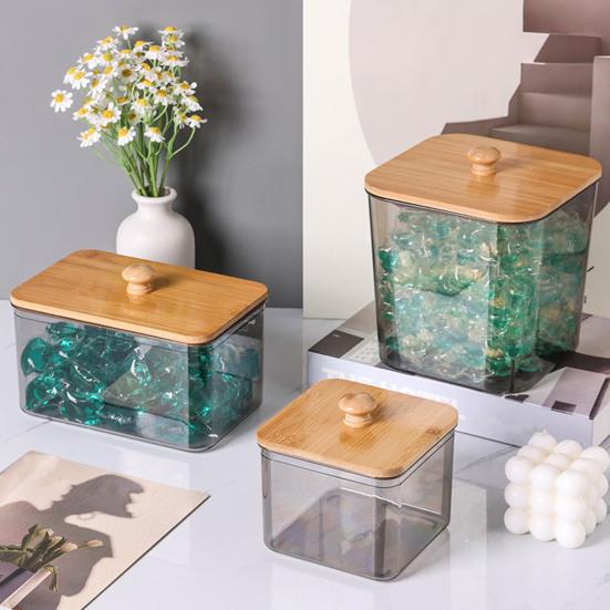 Wäscheperlen Aufbewahrungsbox mit Bambusdeckel Große Öffnung Acrylbehälter Waschpulverperlen Feuchtigkeitsgeschützter Organizer
