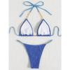 Women Sexy Solid Color Pleated Fabric Backless Two Piece Bikini Swimwear Set
