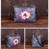 Vintage Leather Female Baotou Layer Cowhide Printed Handbag Texture Handmade Lotus Pillow Bag