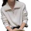Women's High-End French Cashmere Sweater - Solid Color, Long-Sleeved, Lapel Knit Top