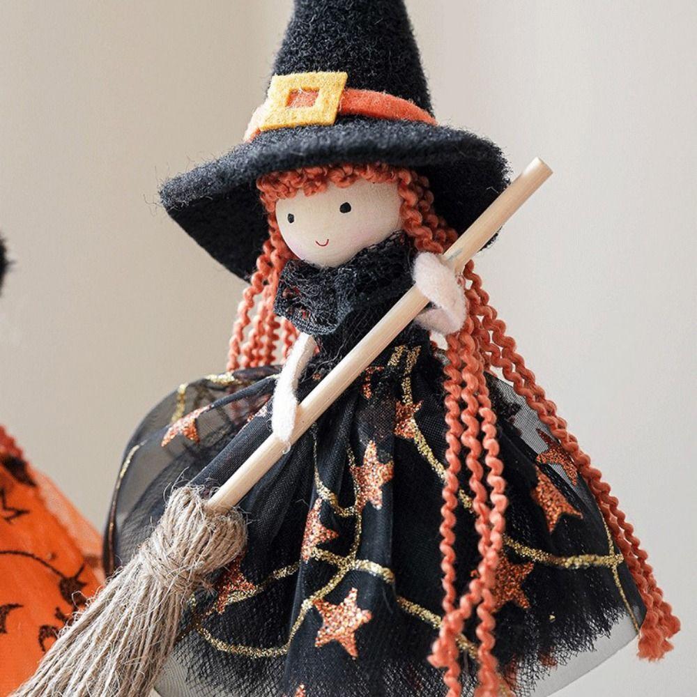 Multicolor Halloween Hanging Decoration Cartoon Pumpkin Ghost Riding a Broomstick Witch Drop Ornament Scene Dress Up