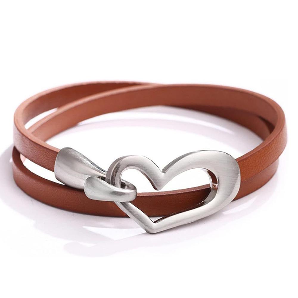 

Heart Leather Stackable Bracelet for Women Girls Love Punk Leather Choker Necklace Wrap Cuff Bracelet Valentine s Day Jewelry1pc коричневый