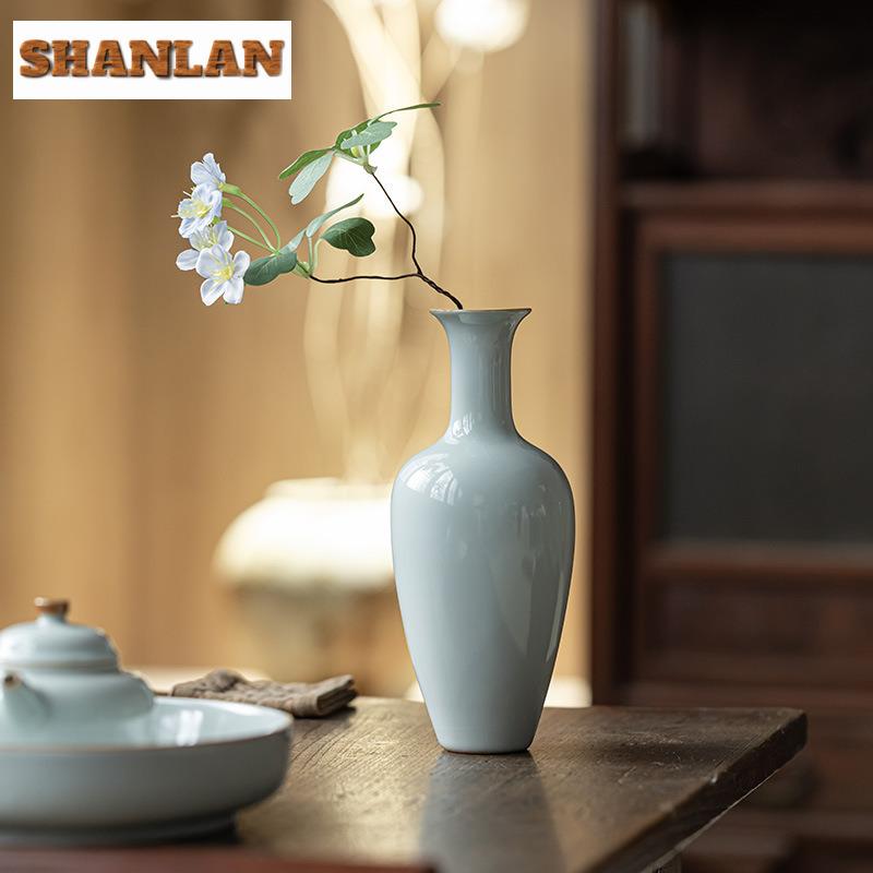 Handmade Azure Ru Kiln Porcelain Vase Creative Terrarium Hydroponics Plant Pot Basket Household Flowerpot Tea Items Decoration