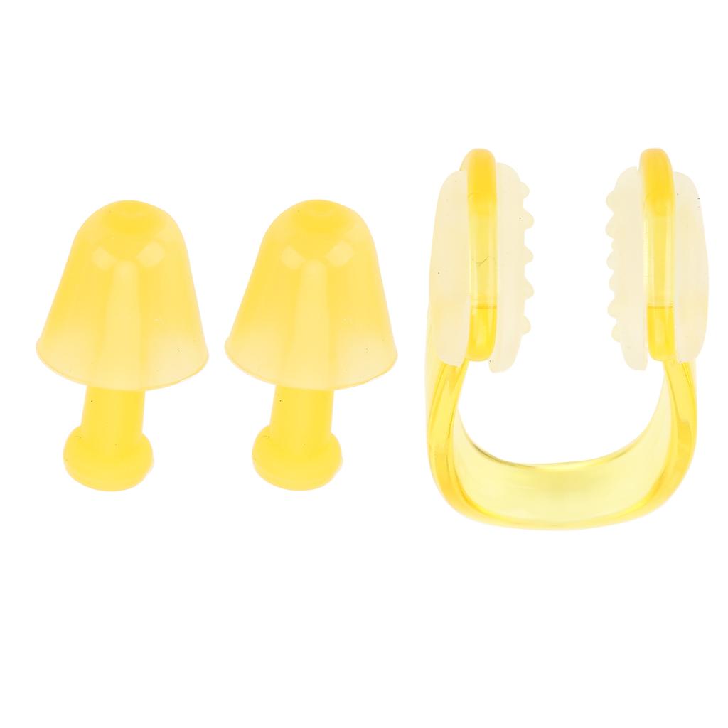 Soft Silicone PC Swimming Ear Plugs Nose Clip Set for Waterproof Surfing Diving SportsYellow