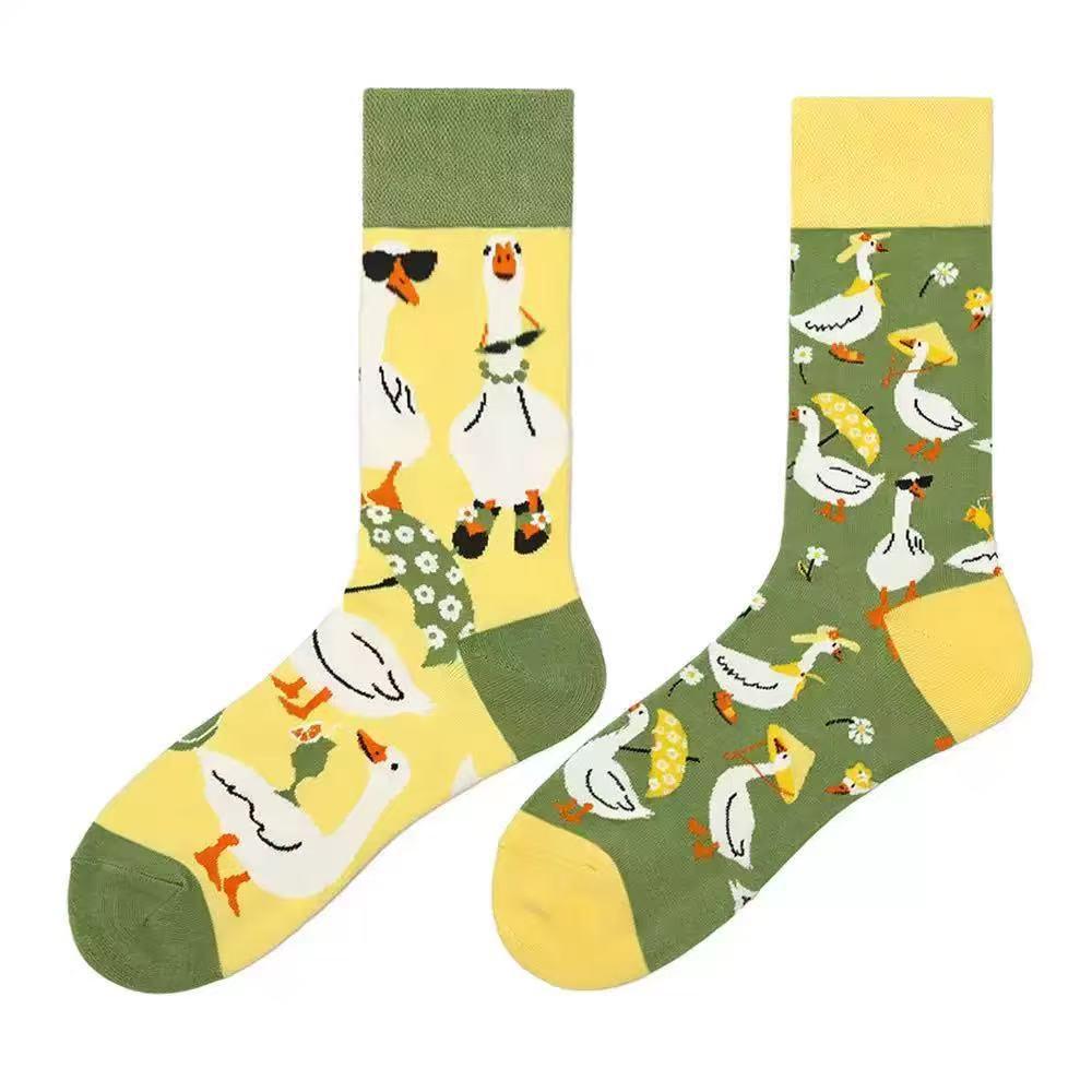 SMLSOX Sommer Asymmetrische Mandarinenten Paar Mittelwaden Bunte Weihnachten Baumwolle Mode Socken