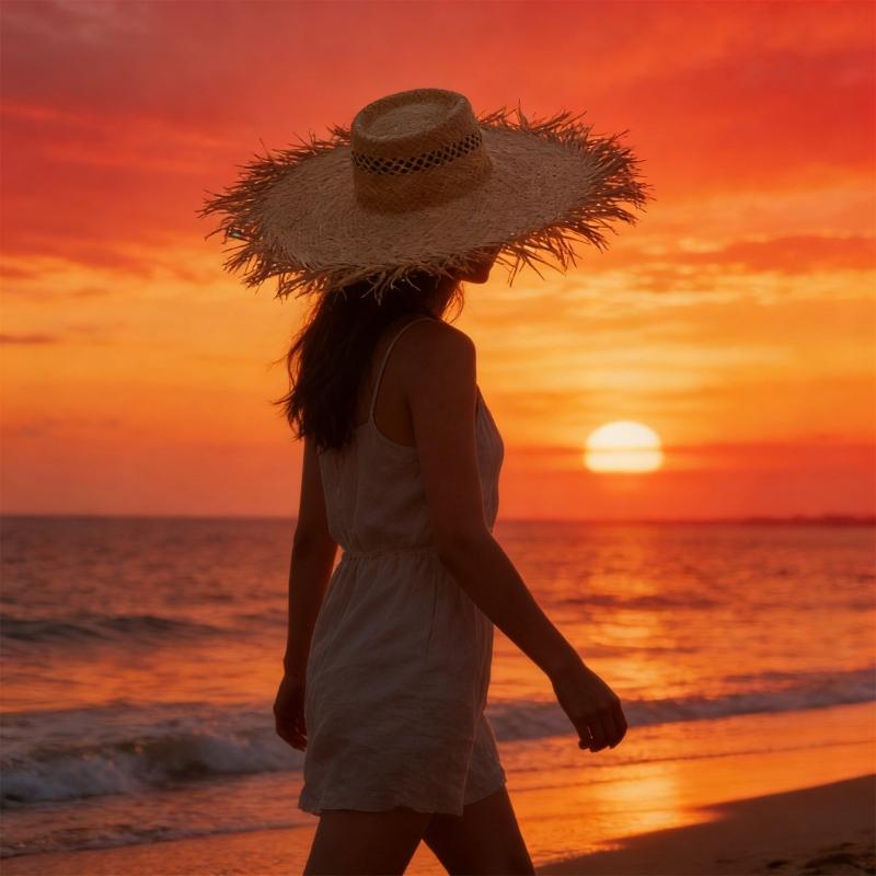 Elegant Raffia Sun Hat With Adjustable Size And Breathable Open Weaving For Beach Vacation Outdoor Activity Travel Gear