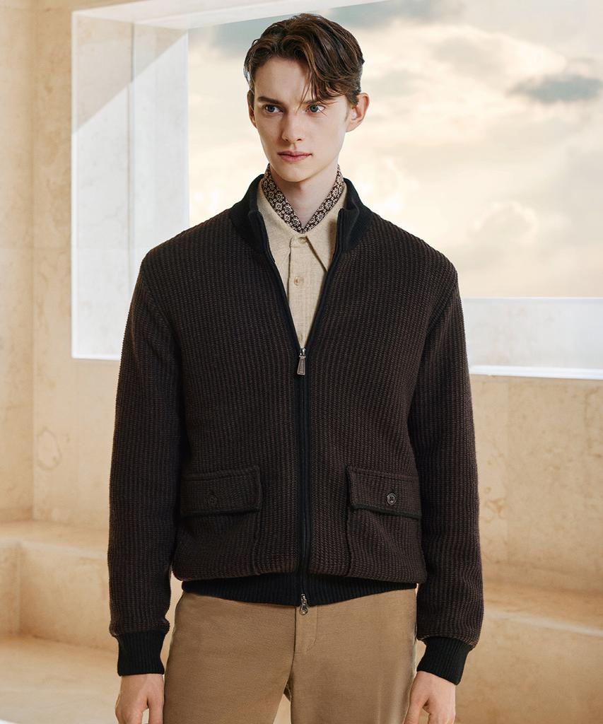 Danielkeulemyu Fw Wool Blend Windproof Knit Zip-Up Brown