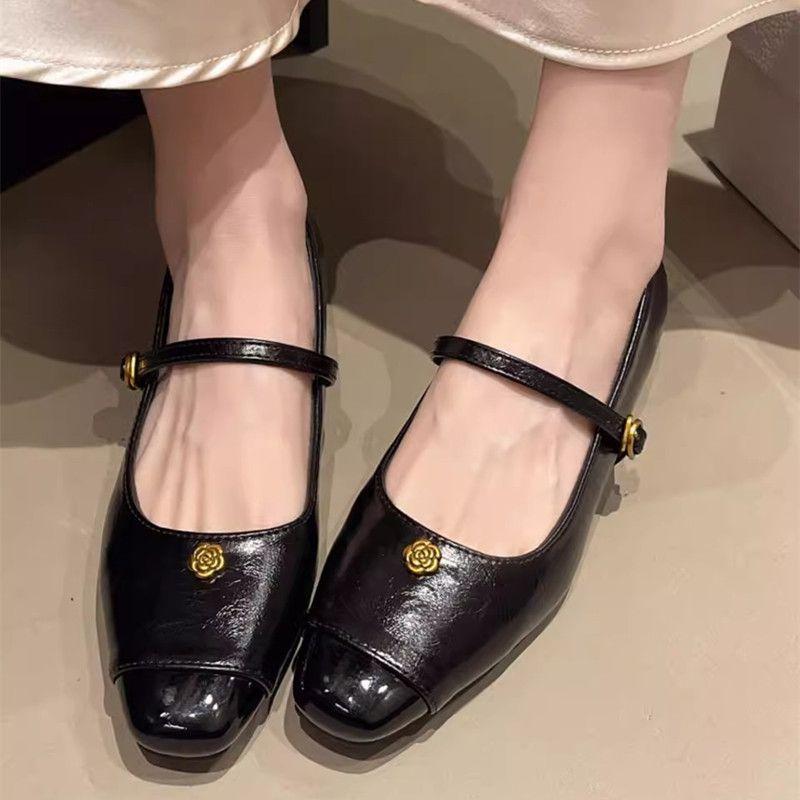 Retro camellia square head inner height increase word belt Mary Jane shoes women's spring 2025 new commuter single shoes evening shoes