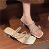 2025 new fairy rhinestone bow fairy beautiful high value cool slippers outer wear with diamond crystal heel women's shoes
