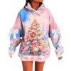 Ladies' Christmas Printed Bow Long Sleeved Loose Fitting Headband With Rope Hooded Sweatshirt Top