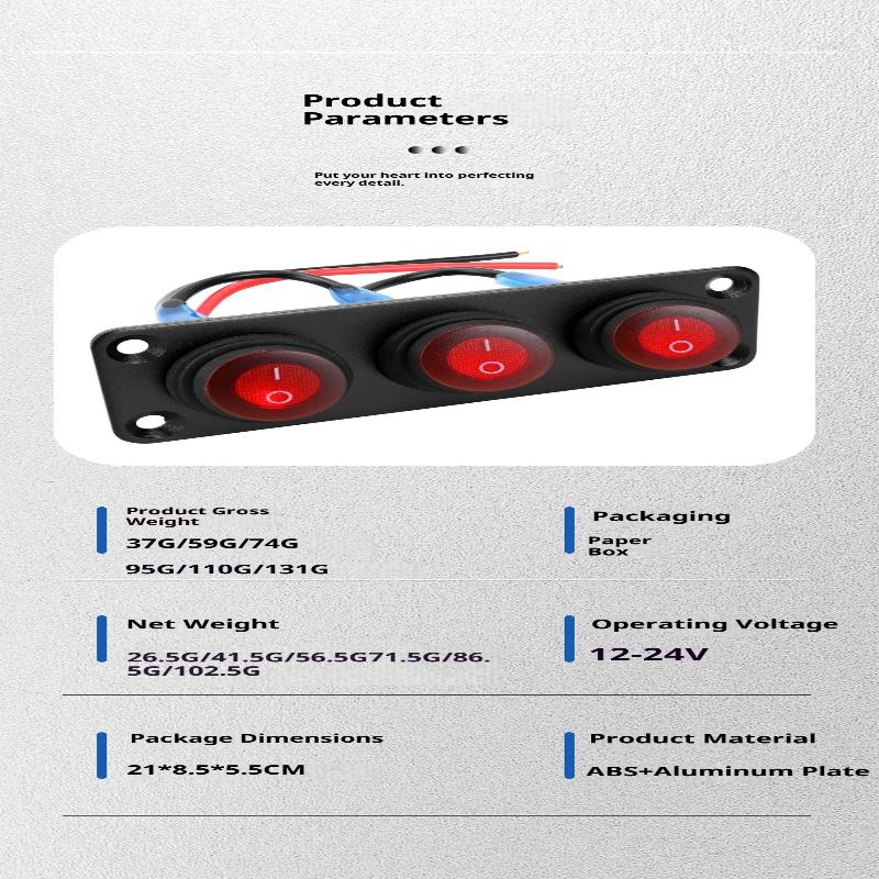 1-6 Gang Rocker Switch Panel 12V Waterproof On-Off Toggle Switches With Red LED Light For Automotive,Boat,Truck Vehicles