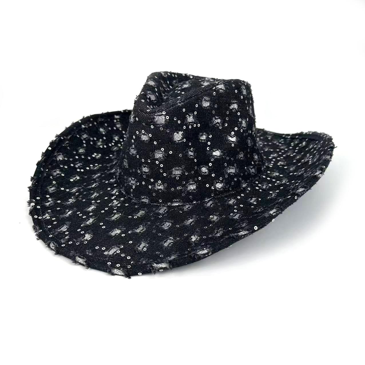 

Cowboy Ripped Retro Western Cowboy Hat Personalized Casual Jazz Hat Peach Heart Top Bent Top Hat M（56-58cm） чорний