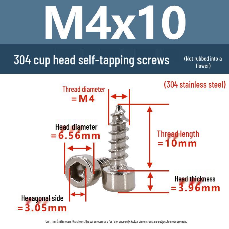 304 Pan Head Self-Tapping Coarse Thread Screw M1.7-M6 with Hex Socket