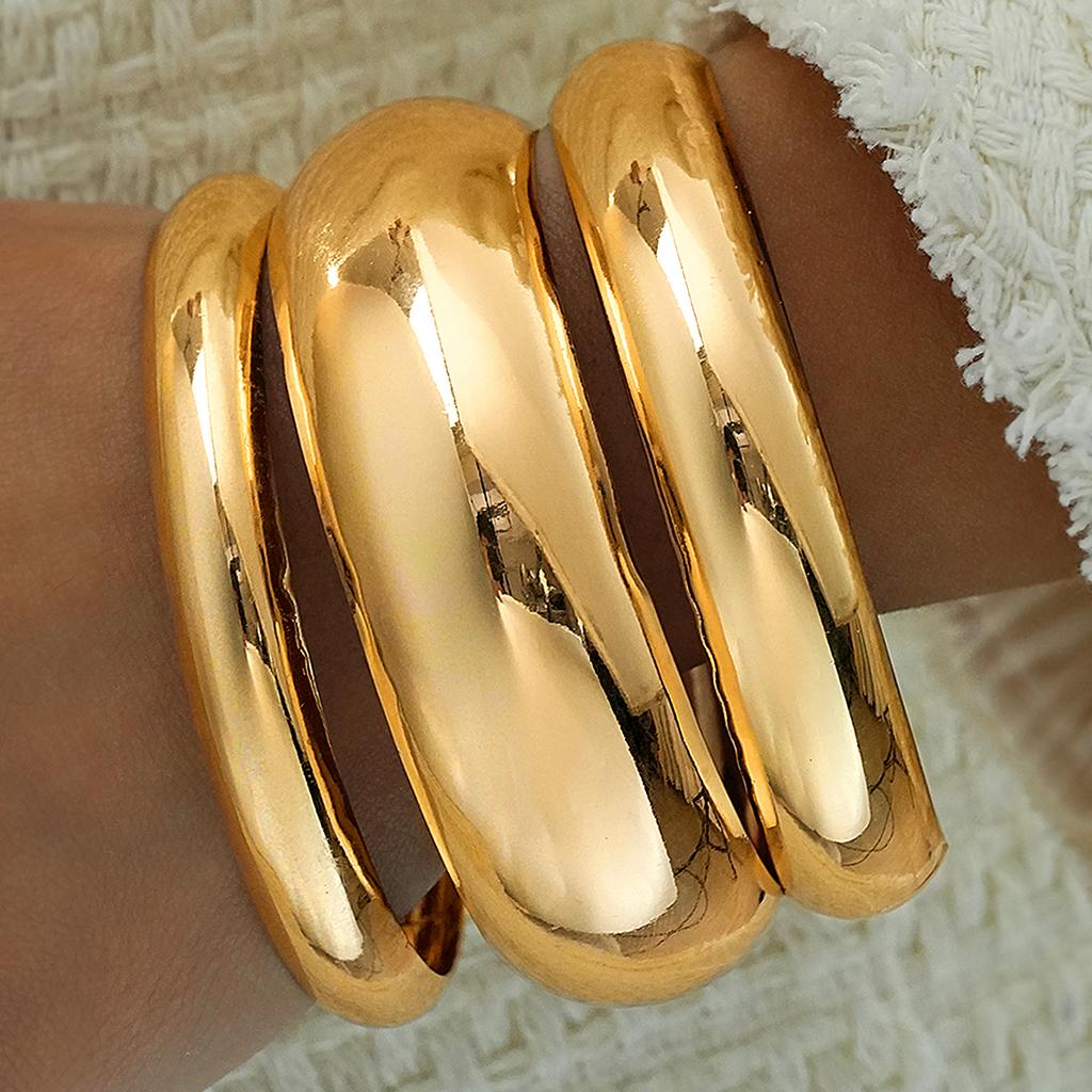 3 Stuks Vintage Dikke Brede Armbanden Set voor Vrouwen Punk Eenvoudig Gouden Kleur Geometrische Manchet Armbanden Trendy Feest Hip Hop Sieraden Nieuw