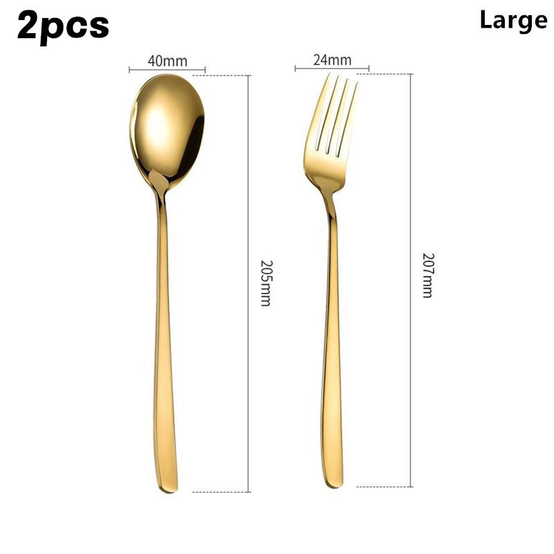 2Pcs Stainless Steel Golden Silver Fork Spoon Fork Spoon Heat-Insulated Long Handle Stirring Dessert Spoons Kitchen Gadgets