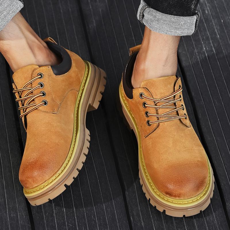 Lederschuhe mit großem Kopf, flach, Plateau, lässige Martin-Stiefel, Herren-Outdoor-Werkzeugschuhe, Retro, koreanische Version, Schweinsleder, große Größe, kurze Stiefel, Herren