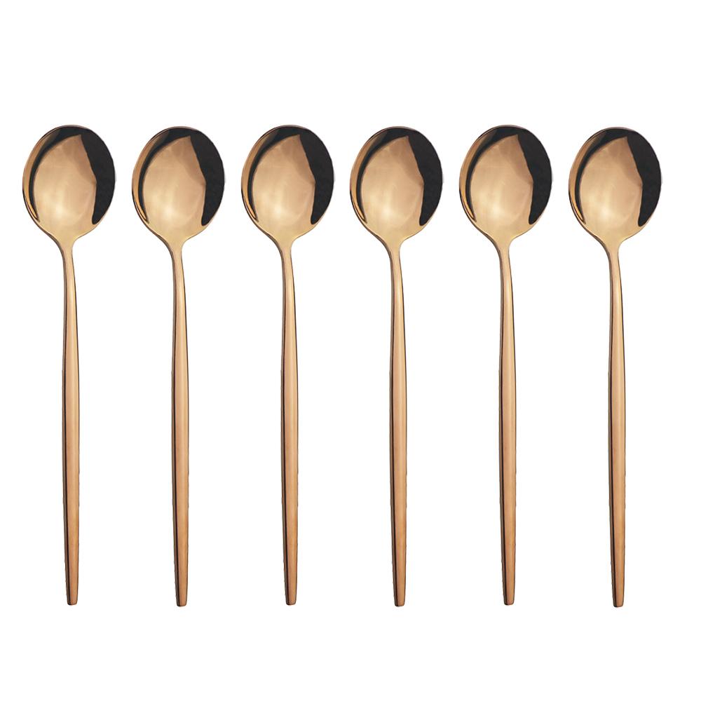 6pcs/set Stainless Steel Spoon Dinnerware Silverware Set Cutlery Set Flatware Outdoor Office Party Home Kitchen Tableware