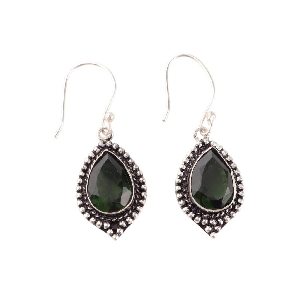 Green Tourmaline Gemstone 925 Sterling Silver Handmade  Jewelry Earrings 1.6" EE-164-8