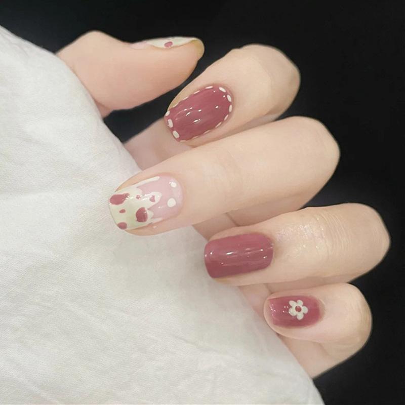 24Pcs Handmade Short Round Coffin Press On Nails Ocean Star Moon Blue Gradient Fake Nails With Glue
