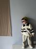 Mori Style Children's Knitted Sweater - Striped, Two-Button, Turn-Down Collar, Casual and Fashionable for Boys and Girls in Spring and Autumn.
