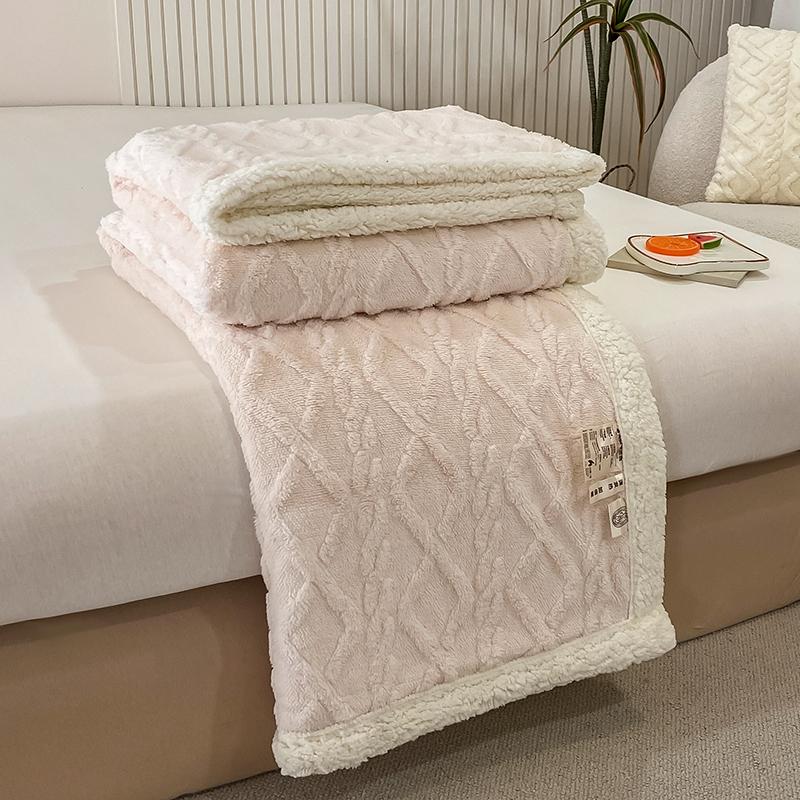 Plush Fleece Double-Layer Multifunctional Blanket Diamond Striped Spring Autumn Warm Sofa Throws Blankets Soft Comforter for Bed