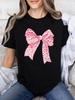 Pure Sweet Style! Women's Short-sleeved T-shirt with Pink Leopard Print Bow Pattern Harajuku Sleeves Clothing