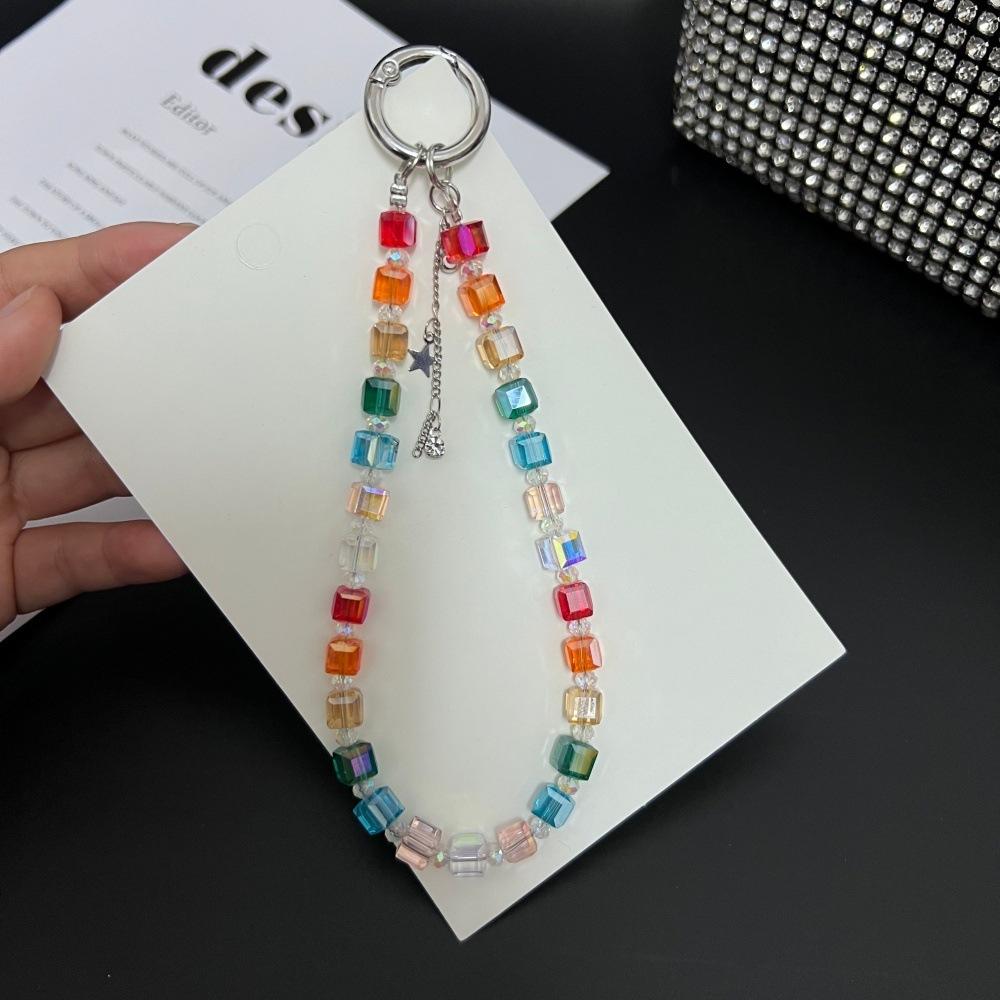 Luksusowy Błyszczący Kryształowy Frędzel Gwiazda Przezroczyste Koraliki Łańcuszek Ręczny Krótka Smycz na Nadgarstek Z Klipsem Etui na Telefon Komórkowy Breloczek Łańcuszek