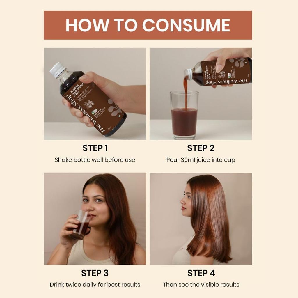 The Wellness Shop 18 Herbs Hair Growth Juice 500ml | Ayurvedic Herbal Drink with Bhringraj Amla Noni Vitamin C | Helps Hair Fall Control, Supports
